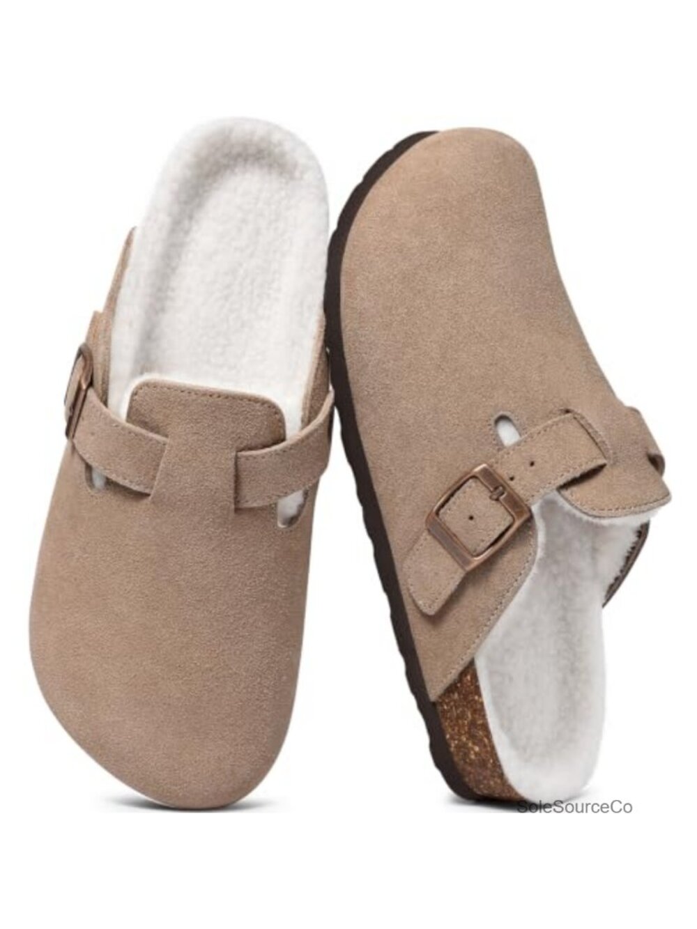 KIDMI Women's Fur Lined Genuine Suede Clogs Fuzzy Cork Footbed Potato Shoes